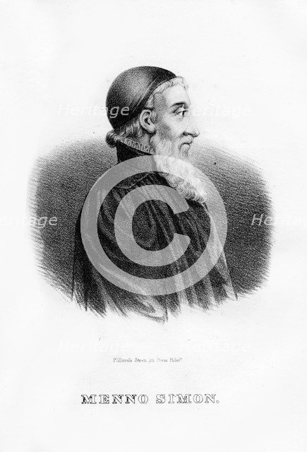 Menno Simons, Dutch Anabaptist religious leader, (1854). Artist: Unknown