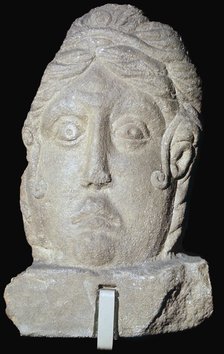 Stone female head, Roman Britain, 1st-4th centuries, from Towcester, Northamptonshire. Artist: Unknown