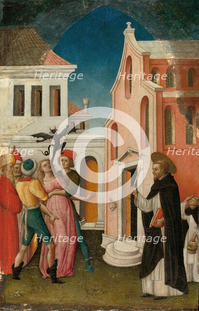 Saint Peter Martyr Exorcizing a Woman Possessed by a Devil, 1445/55. Creator: Antonio Vivarini.