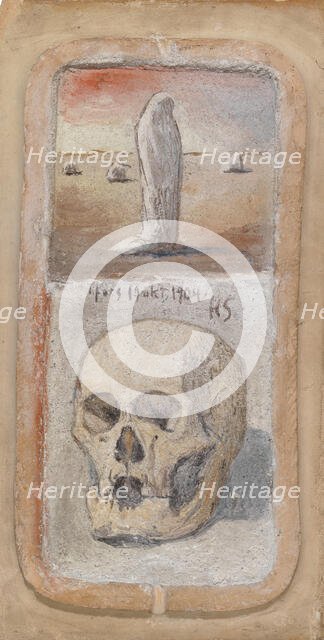 Figure in the Desert, and a Skull, Tampere Cathedral Frescoes, 1904. Creator: Hugo Simberg.