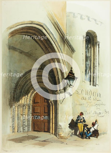 Doorway, Temple, frontispiece to Original Views of London as It Is, 1842. Creator: Thomas Shotter Boys.