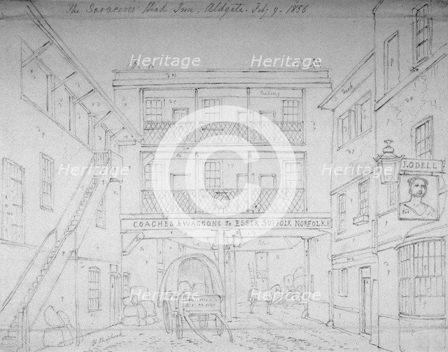 Saracen's Head Inn, Aldgate, London, 1856. Artist: Thomas Hosmer Shepherd