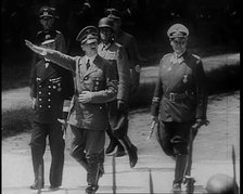 Adolf Hitler Saluting as He, Hermann Goering and Others Arriving at Compiegne to Receive..., 1940. Creator: British Pathe Ltd.