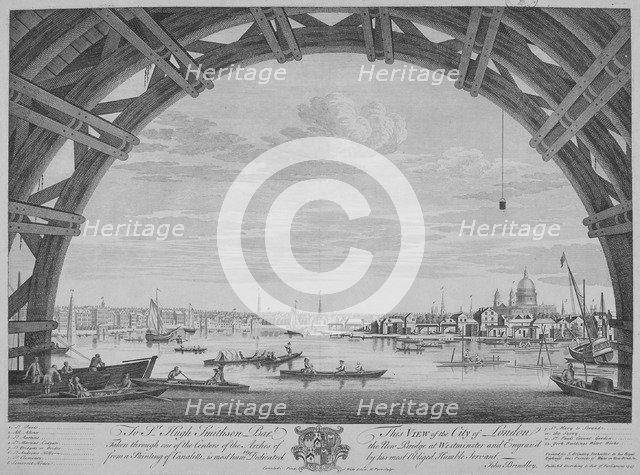 View of London and the River Thames from under Westmister Bridge, 1747. Artist: Remigius Parr