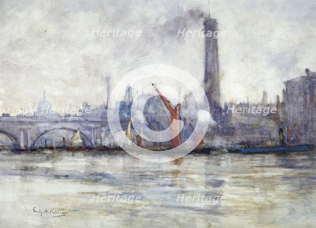 'Waterloo Bridge and St Paul's from the Embankment', c1875-1934. Artist: Emily Murray Paterson