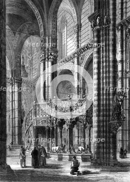 Interior of Sienna Cathedral - the octagon pulpit of white marble, 1860. Creator: Unknown.