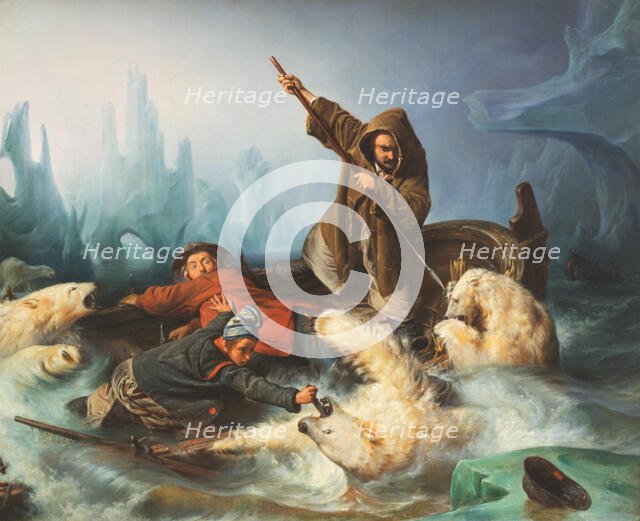 Fighting Polar Bears, 1839. Creator: Biard, François-August (1798-1882).