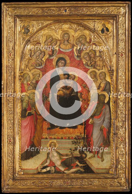 Madonna and Child Enthroned with Saint John the Evangelist, Saint Peter, Saint Agnes..., c1385-90. Creator: Paolo di Giovanni Fei.