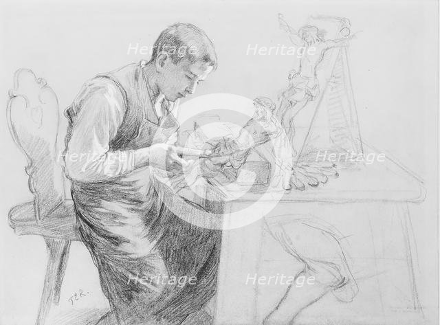 Study of a Boy Carving a Crucifix, ca. 1908. Creator: Toby E Rosenthal.