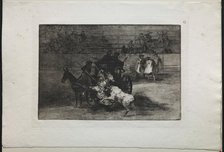 Bullfights: Fight in a Carriage Harnessed to Two Mules, 1876. Creator: Francisco de Goya (Spanish, 1746-1828).