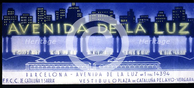Advertisement of the Avenida de la Luz in Barcelona, popular underground galleries of the 1950s.