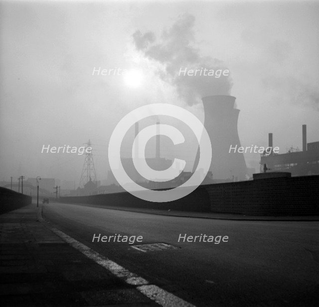 A London power station on a foggy morning, c1945-c1965. Artist: SW Rawlings