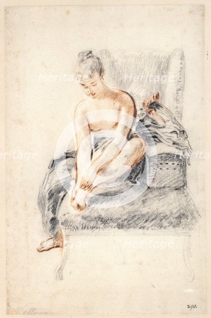 'Young woman, nude, holding one foot in her hands', 1716-18.  Artist: Jean-Antoine Watteau