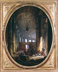 'Interior of the colonnade of St Peter's, Rome, at the time of the Conclave of 1769'. Artist: Hubert Robert
