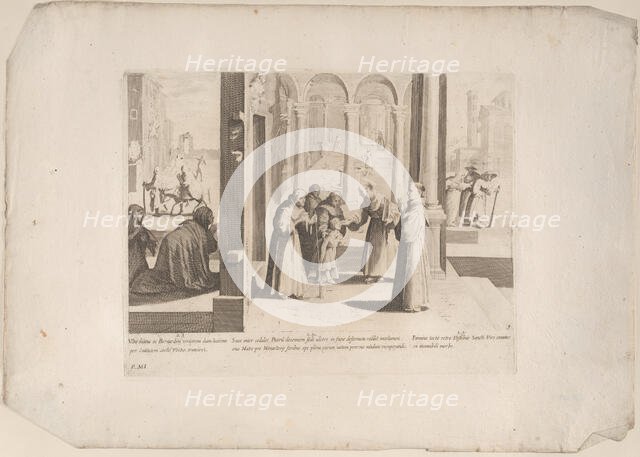 Episode 22: Saint Bernardino heals a boy with a facial sore; Episode 23: The people mak..., 1610-39. Creator: Bernardino Capitelli.