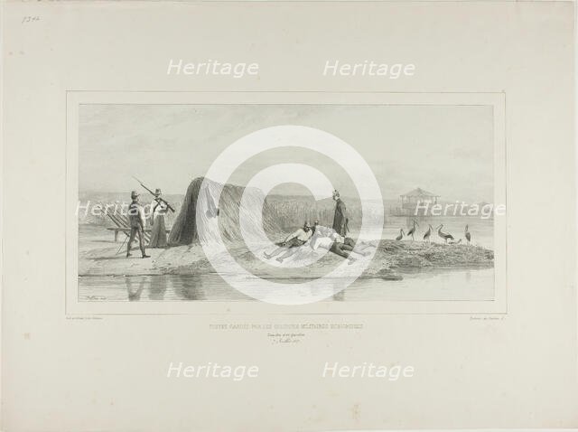 Guard Post for the Hungarian Military Colonies, Left Bank of the Danube, July 7, 1837, 1838. Creator: Auguste Raffet.