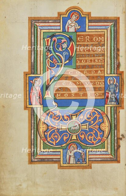 Decorated Text Page with a VD Monogram; Stammheim Missal, probably 1170s. Creator: Unknown.
