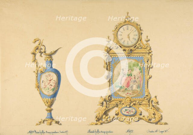 Designs for an Ewer and Clock, 19th century. Creator: Anon.
