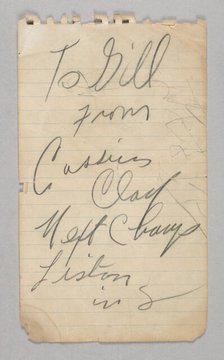 Autograph written by Cassius Clay, 1963. Creator: Muhammad Ali.