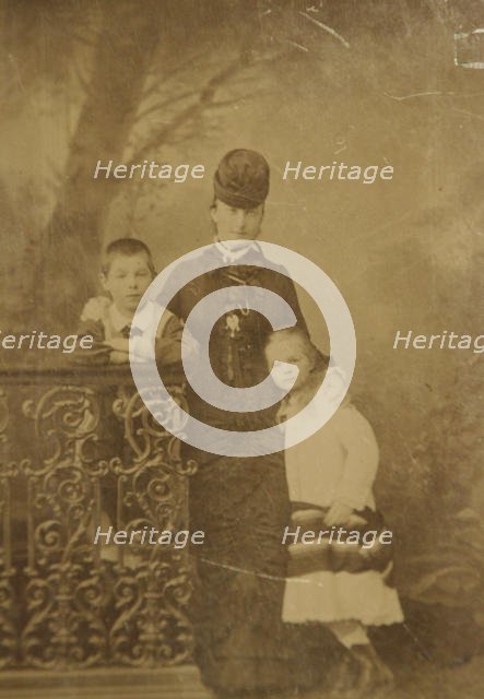 Princess Ekaterina Mikhailovna Yurievskaya with children Georgy and Olga, End of 1870s-Early 1880s. Creator: Anonymous.