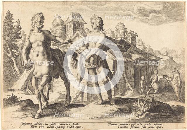 Apollo Entrusting Chiron with the Education of Asclepius. Creator: Goltzius, Workshop of Hendrick, after Hendrick Gol.