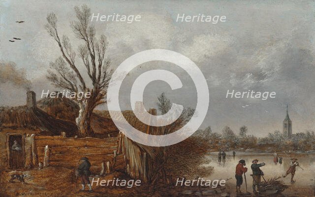 Cottages and Frozen River, 1629. Creator: Esaias van de Velde.