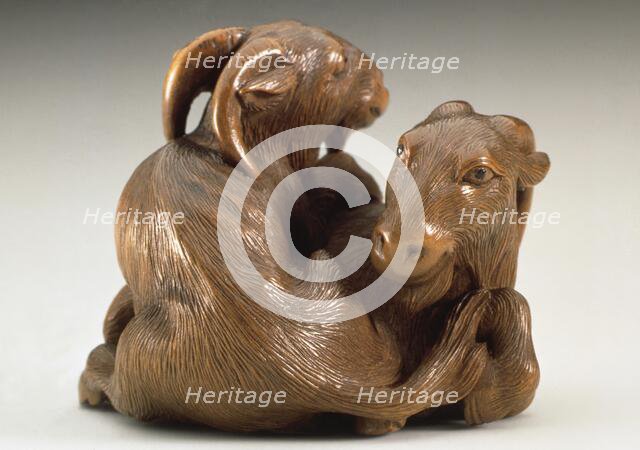 Goat Pair, Early to mid-19th century. Creator: Sukenao.