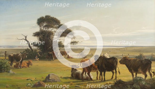 Cows in a Meadow, 1872. Creator: Otto Haslund.