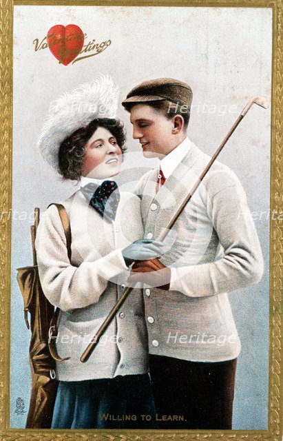 Valentine postcard with a golf theme, 1911. Artist: Unknown