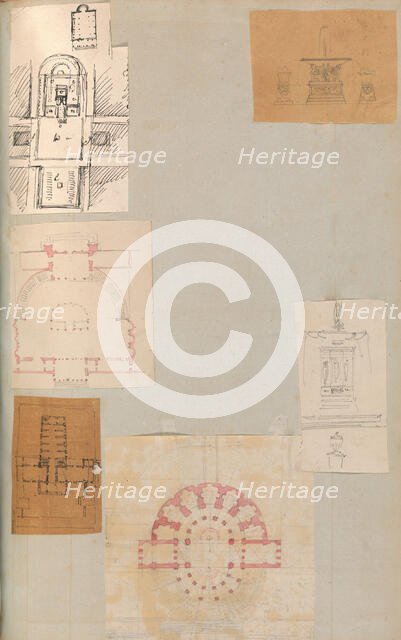 Page from a Scrapbook containing Drawings and Several Prints of Architecture, Int..., ca. 1800-1850. Creators: Workshop of Charles Percier, Workshop of Pierre François Léonard Fontaine.