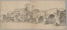 View of the Ponte Rotto, Rome, with Watermills, late 1630s. Creator: Jan Asselijin.