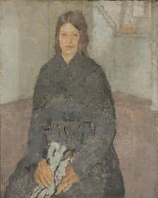 Seated Girl Holding a Piece of Sewing, 1915-1925. Creator: Gwendolen Mary John.