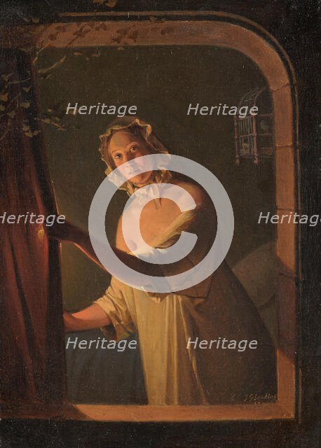 Girl by candlelight, 1844. Creator: Johan Gustaf Sandberg.