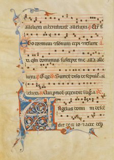 Manuscript Leaf with Foliated Initial A, from an Antiphonary, Italian, 14th century. Creator: Unknown.