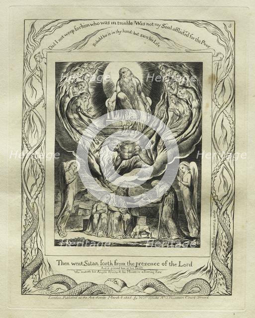 The Book of Job: Pl. 5, Then went Satan forth from the presence of the Lord, 1825. Creator: William Blake (British, 1757-1827).