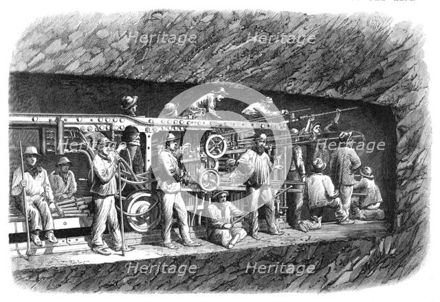 The new overland route to India and the railway tunnel of the Alps: boring-machine..., 1869. Creator: Unknown.