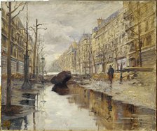 Boulevard Haussmann during the 1910 floods., 1910. Creator: Alexandre Bloch.