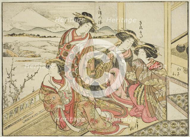 Courtesans of the Obishiya, from the book "Mirror of Beautiful Women of the Pleasure..., 1776. Creator: Shunsho.