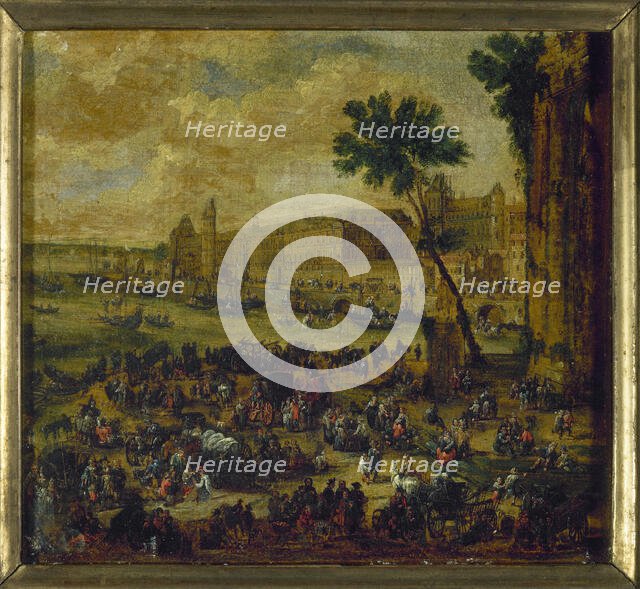 The Louvre and Waterfront Gallery, seen from the Pont-Neuf, around 1650. Creator: Pieter Casteels.