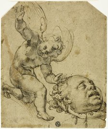 Two Sketches: Kneeling Putto Holding a Head (recto) Details of a Nude Male Child (verso), n.d. Creator: Bartolomeo Passarotti.