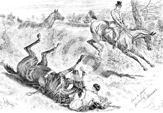 Advertisement for Elliman's Embrocation: Gone to grief for want of Ellimans, 1890.  Creator: William Stanfield Sturgess.