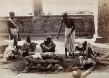 Calcutta, West Bengal: a man about to scatter material from a bowl on a dead body..., c1880s. Creator: Unknown.