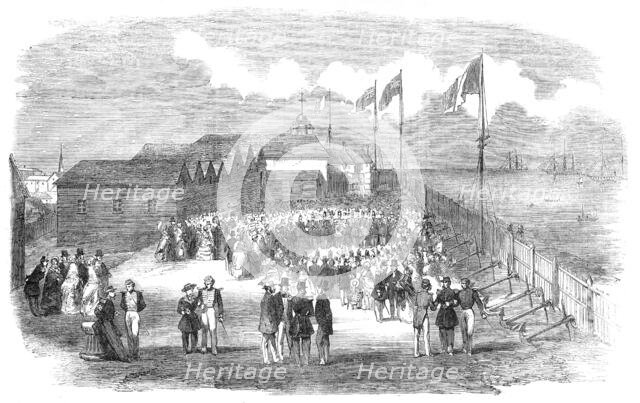 Band of the 3rd French Regiment playing in H.M. Naval Yard, at Deal, 1854. Creator: Unknown.
