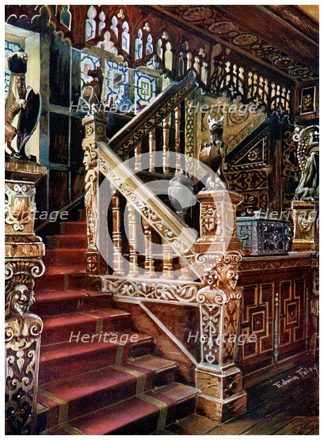 Carved oaken stairway, Godinton, 1910.Artist: Edwin Foley