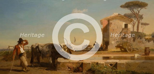 Cattle At A Drinking Place In The Campagna, Rome, 1854. Creator: George Heming Mason.