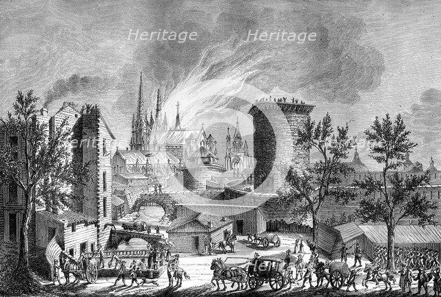 Fire at Saint Andre's Cathedral, Bordeaux, France, 25th August 1787 (1882-1884).Artist: Cosson