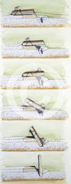 Raising a sarsen stone, Stonehenge, c25th century BC, (c1990-2010). Artist: Peter Dunn.