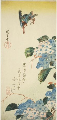 Kingfisher and hydrangea, 1830s. Creator: Ando Hiroshige.