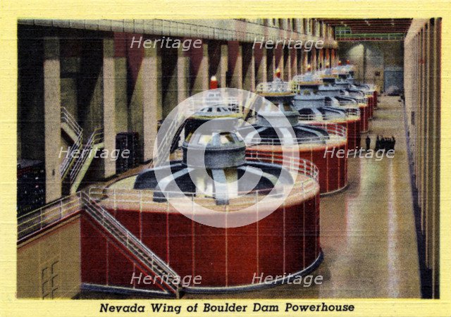 Nevada wing of the Boulder Dam powerhouse, Arizona/Nevada, USA, 1941. Artist: Unknown