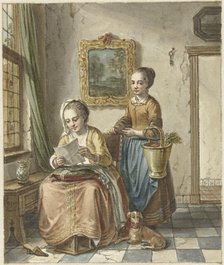 Sitting woman with maid, reading a letter, 1748-1798. Creator: Willem Joseph Laquy.